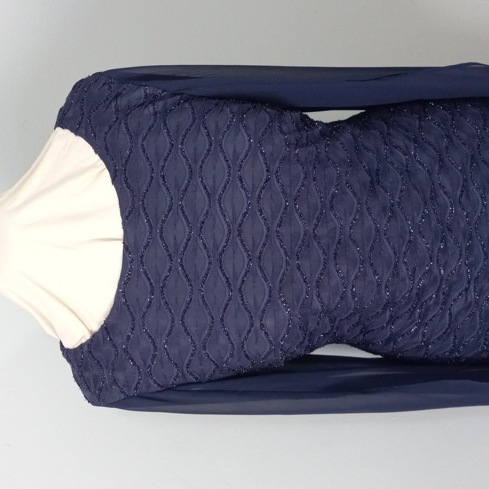 Connected Apparel Elegant Navy Blue Dress with Sheer Sleeves Size 14 - Picture 7 of 11